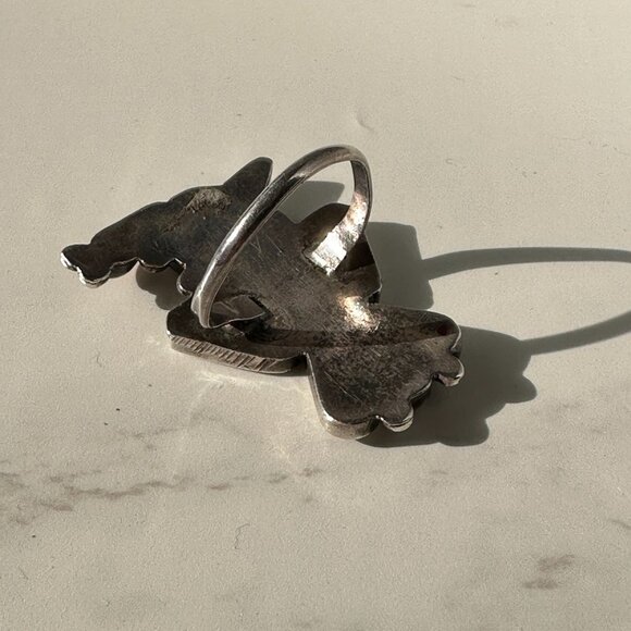 Native American Navajo Sterling Silver & Lapis Wrap Around Feather Ring Signed C - Picture 6 of 9